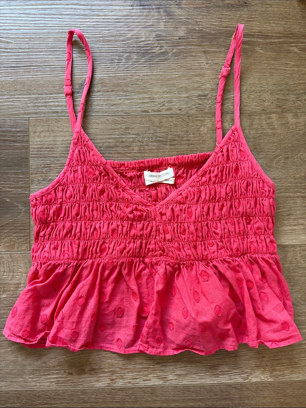 Urban Outfitters Bright Red/ Pink Smocked Peplum Cami